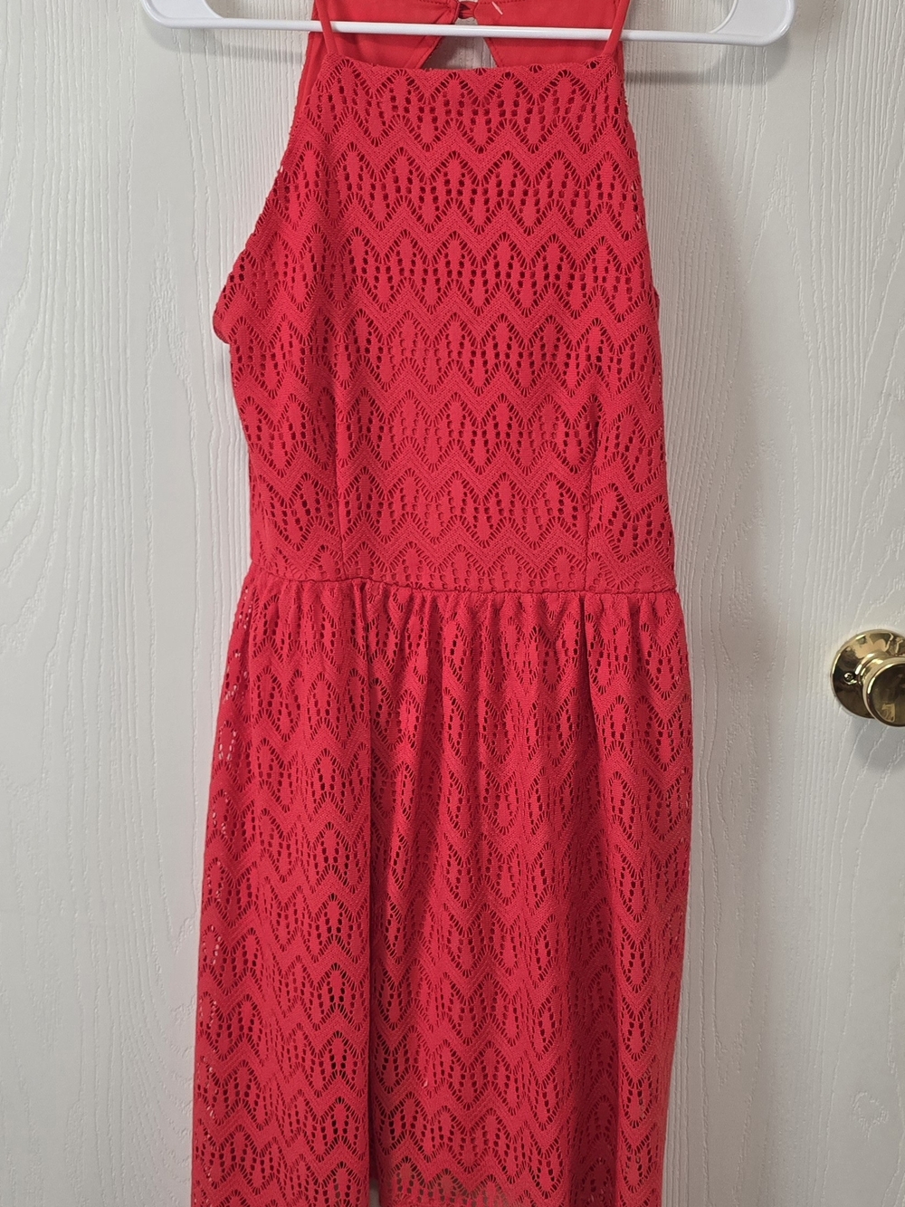 No Boundaries Hot Orange/pink Crochet Halter Dress